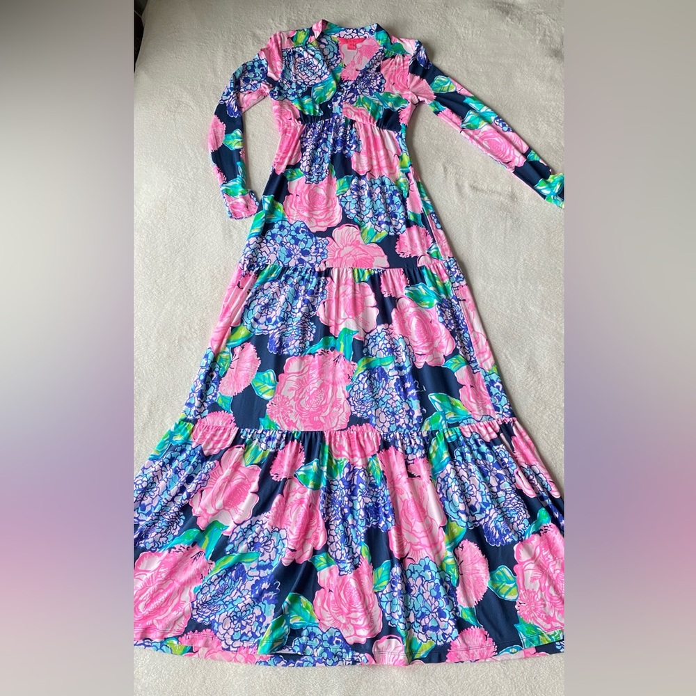 Lilly Pulitzer Martinique Tiered Maxi Dress Long Sleeve Hey Hey Bouquet XXS - Picture 10 of 16